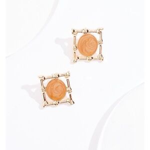 Gold Frame Peach Swirl Stud Earrings